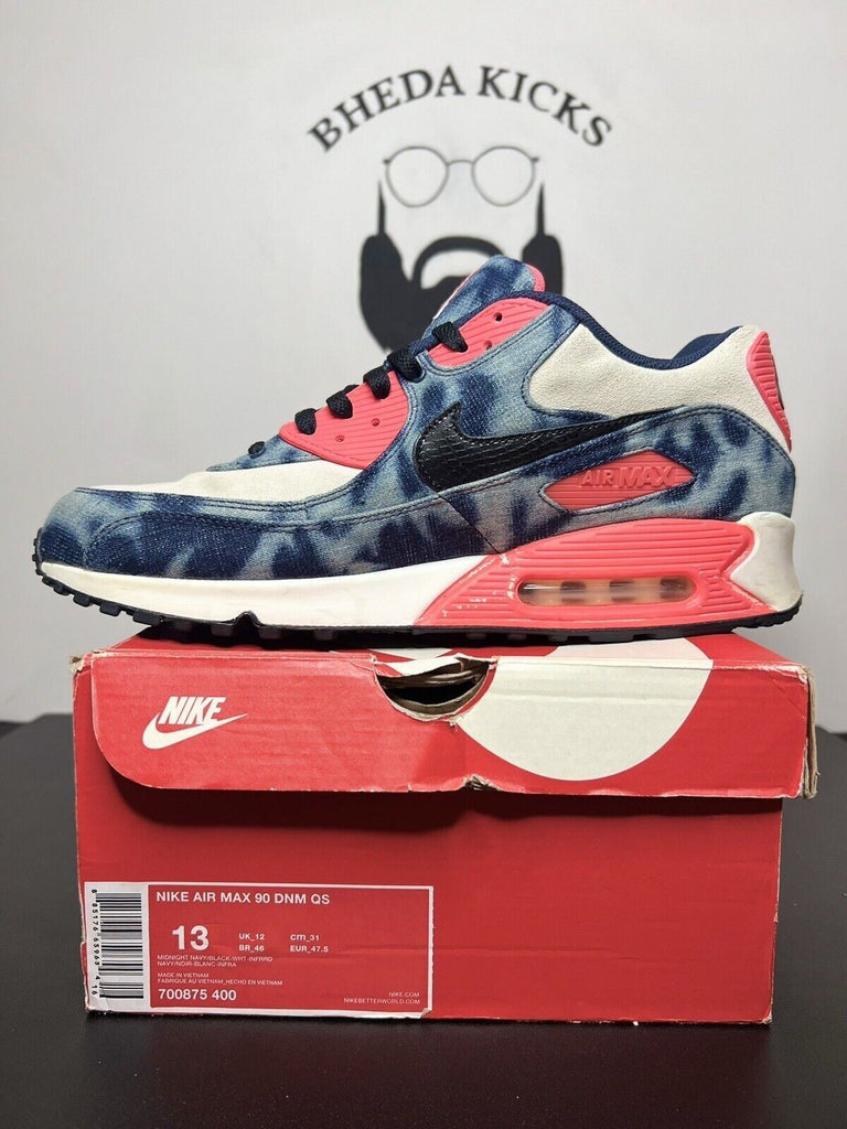 Nike Air Max 90 DNM Washed Denim QS Navy Blue Black Infrared 700875-400 Men's 13