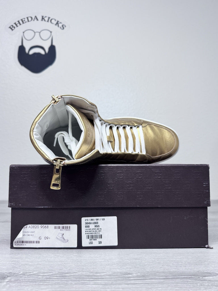 Size 9.5 - Gucci Miro Soft Leather High Top Men’s Sneakers Gold 376193 Preowned