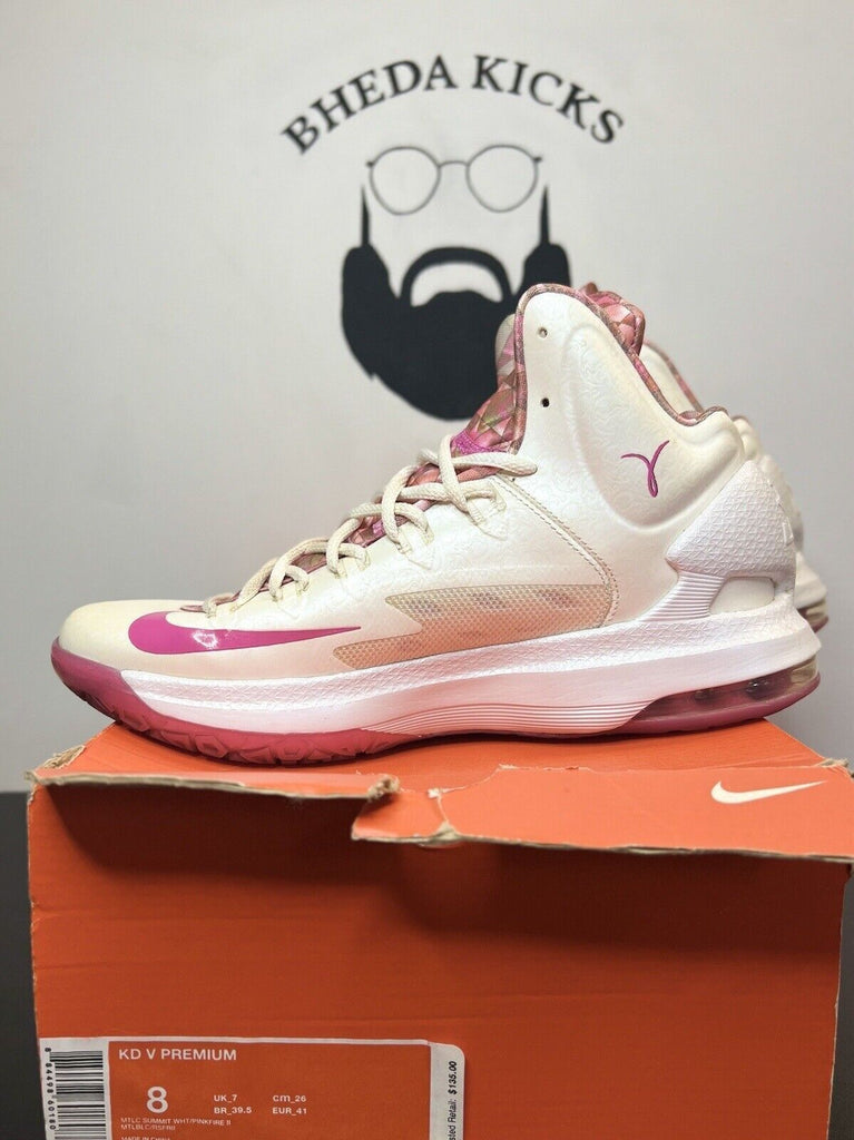 Nike KD 5 Premium Aunt Pearl 2013 Preowned 598601-100 Rare Authentic Mens Size 8