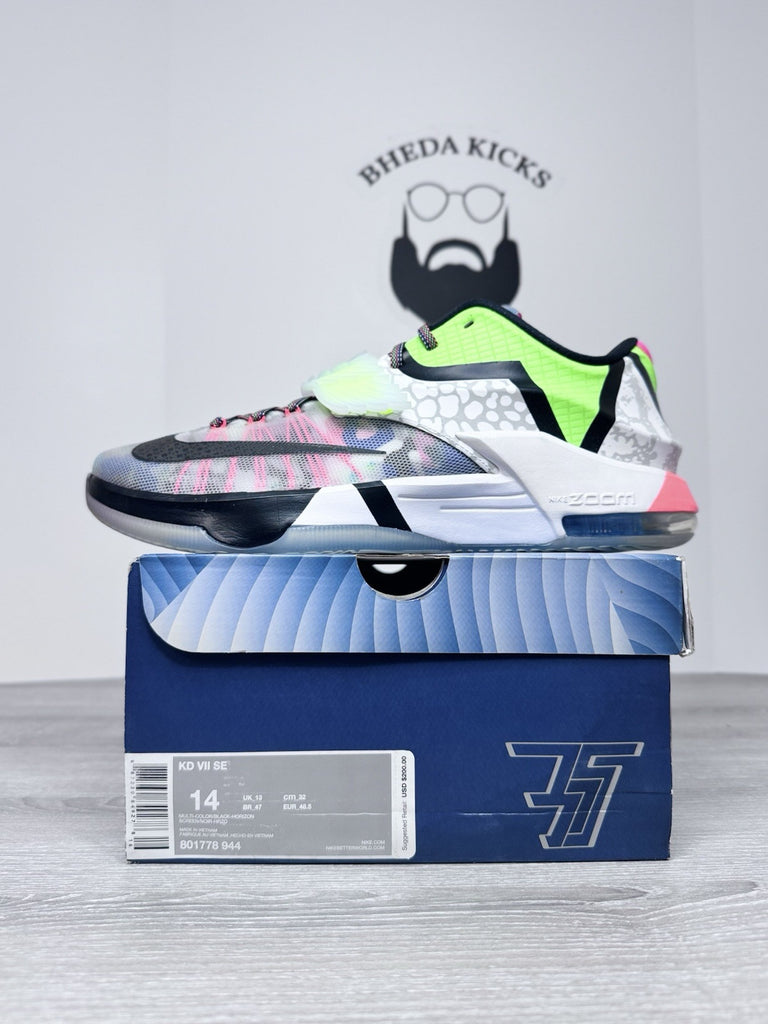 Size 14 - Nike KD 7 What The KD Pink Blue Green White Grey Leather (801778-944)