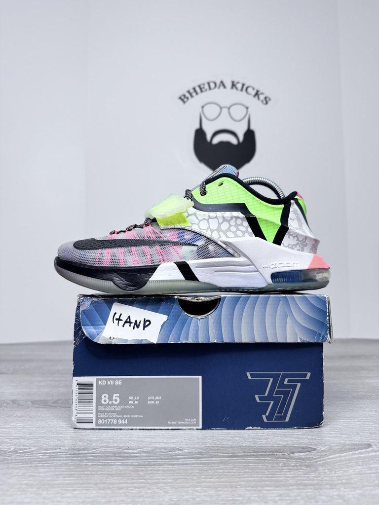 Size 8.5 - Nike KD 7 What The KD Pink Blue Green White Grey Leather (801778-944)