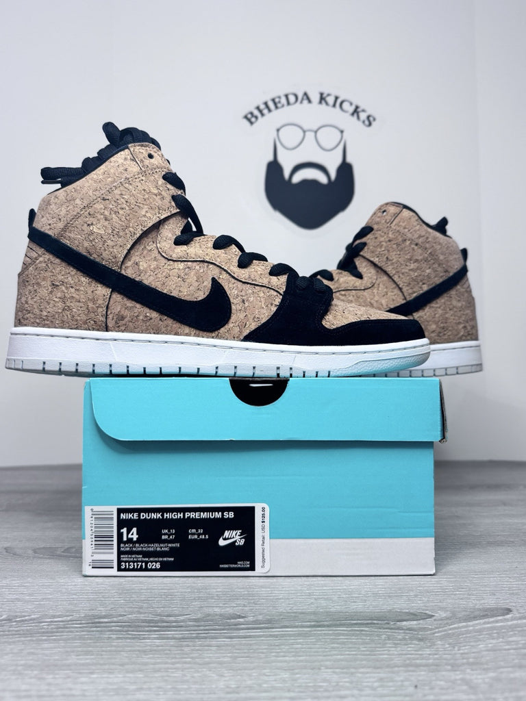 Size 14 - Nike SB Dunk High Cork 313171-026 Black Hazelnut White NEW DS