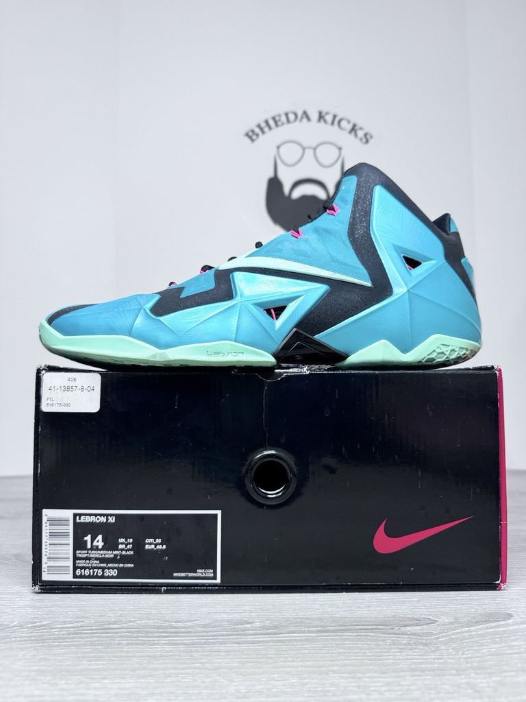 Size 14 - Nike LeBron XI 11 Miami South Beach 616175-330 Rare WORN ONCE