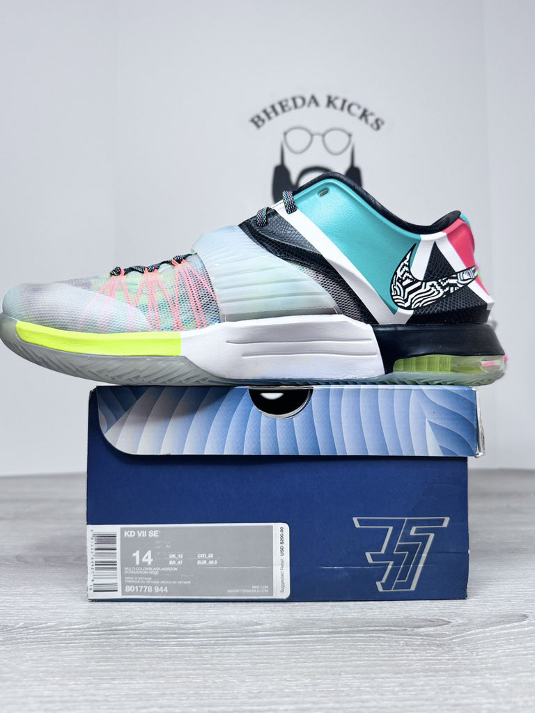 Size 14 - Nike KD 7 What The KD Pink Blue Green White Grey Leather (801778-944)