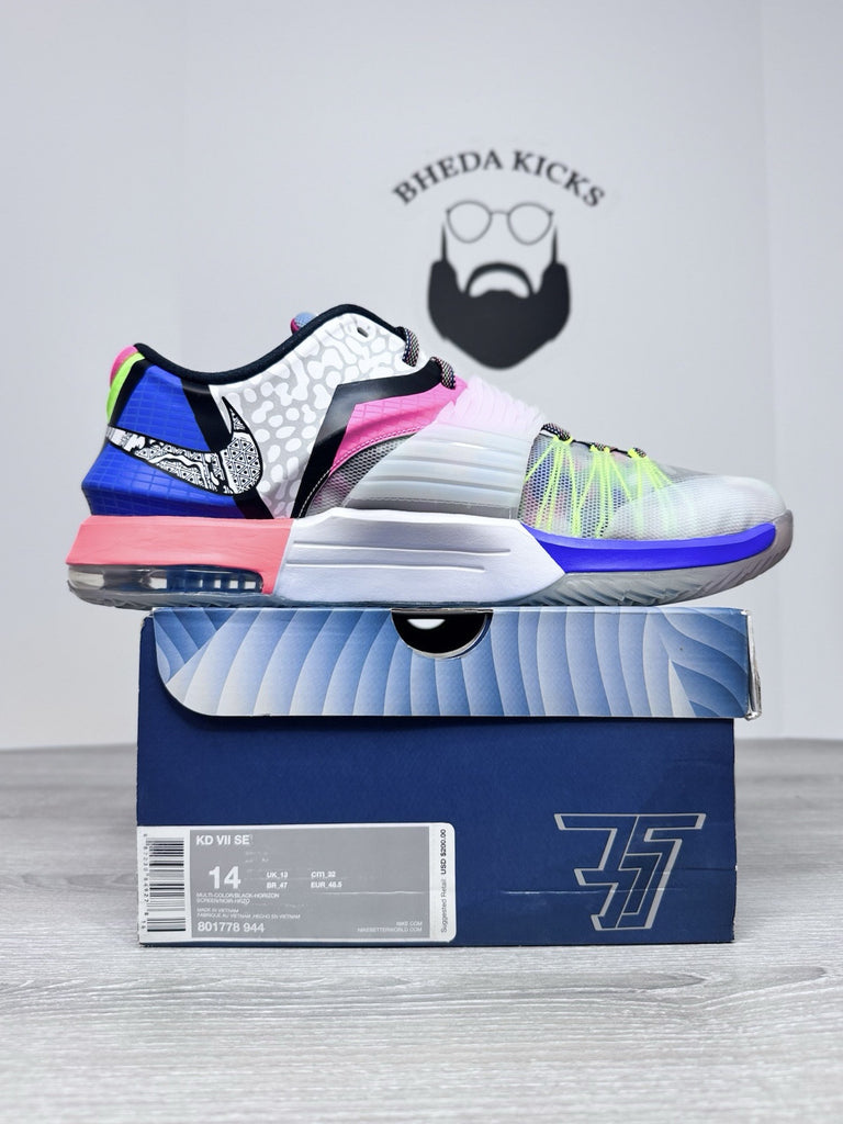 Size 14 - Nike KD 7 What The KD Pink Blue Green White Grey Leather (801778-944)