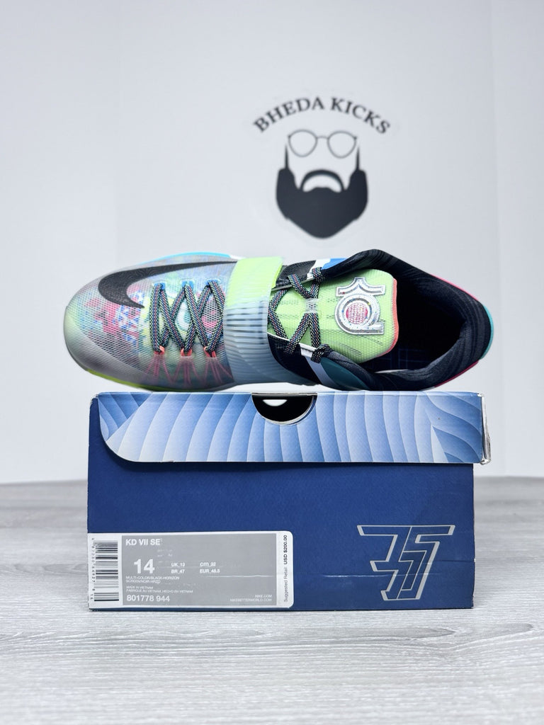 Size 14 - Nike KD 7 What The KD Pink Blue Green White Grey Leather (801778-944)