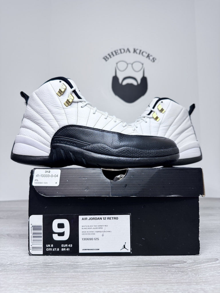 Size 9 - Nike Air Jordan 12 Retro Taxi White Black 130690-125 Men's Preowned