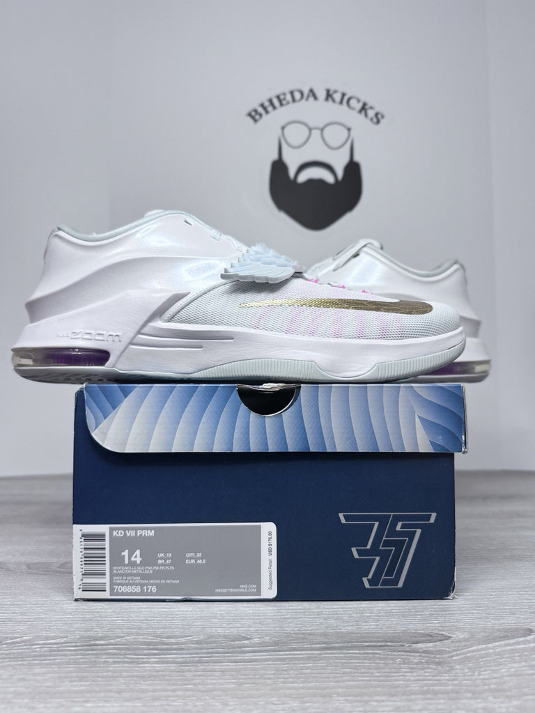 Size 14 - Nike KD 7 VII PRM Prm Aunt Pearl White Sneaker 706858-176 NEW DS