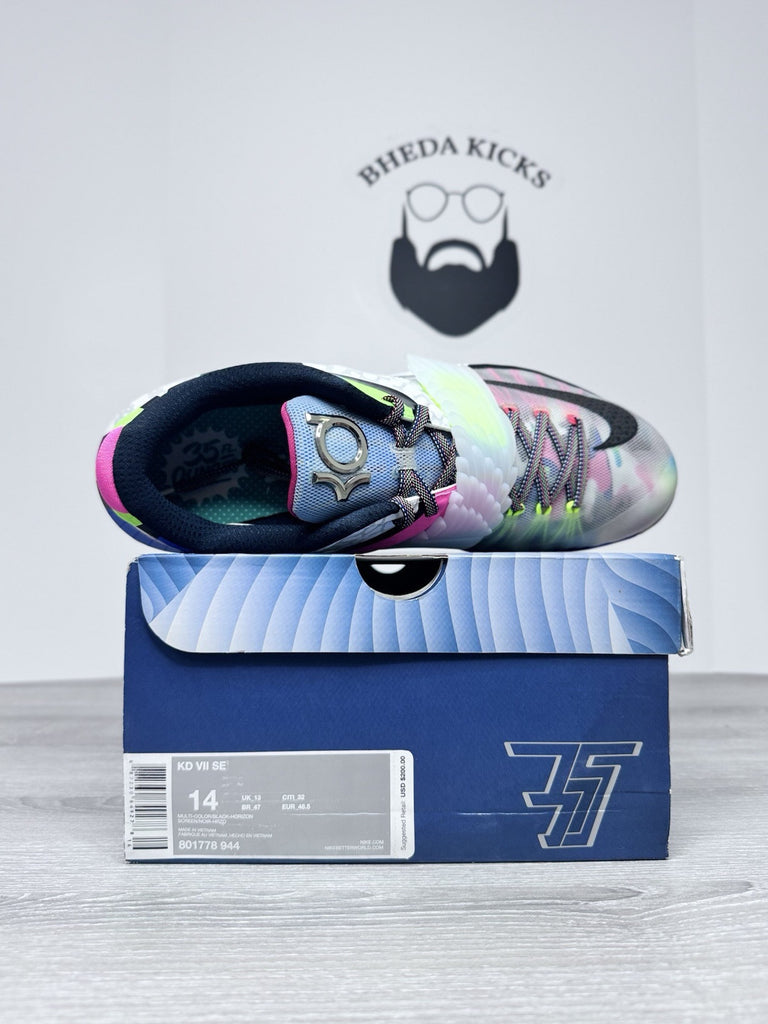 Size 14 - Nike KD 7 What The KD Pink Blue Green White Grey Leather (801778-944)