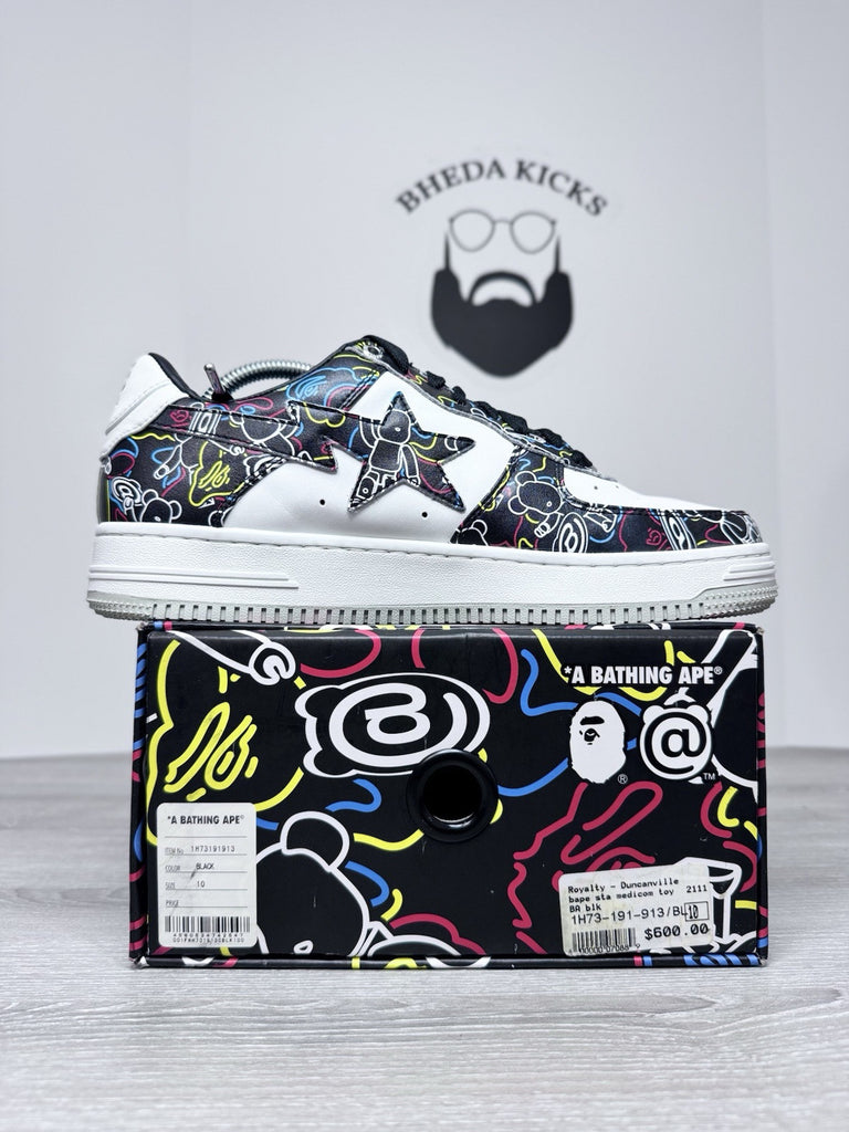 Size 10 - A Bathing Ape Medicom Toy x Bapesta M2 Low Be@r Camo Black