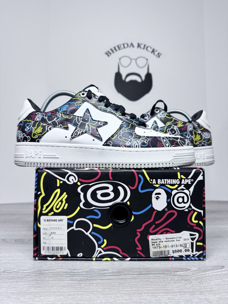 Size 10 - A Bathing Ape Medicom Toy x Bapesta M2 Low Be@r Camo Black