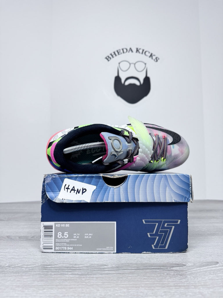 Size 8.5 - Nike KD 7 What The KD Pink Blue Green White Grey Leather (801778-944)