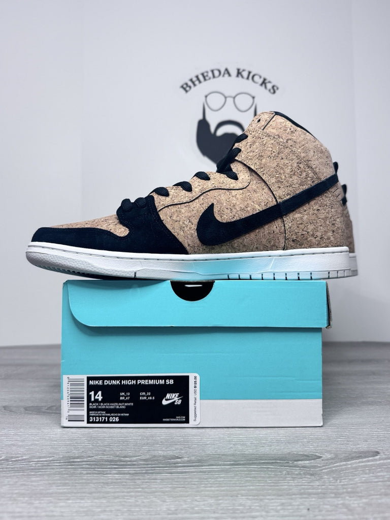 Size 14 - Nike SB Dunk High Cork 313171-026 Black Hazelnut White NEW DS