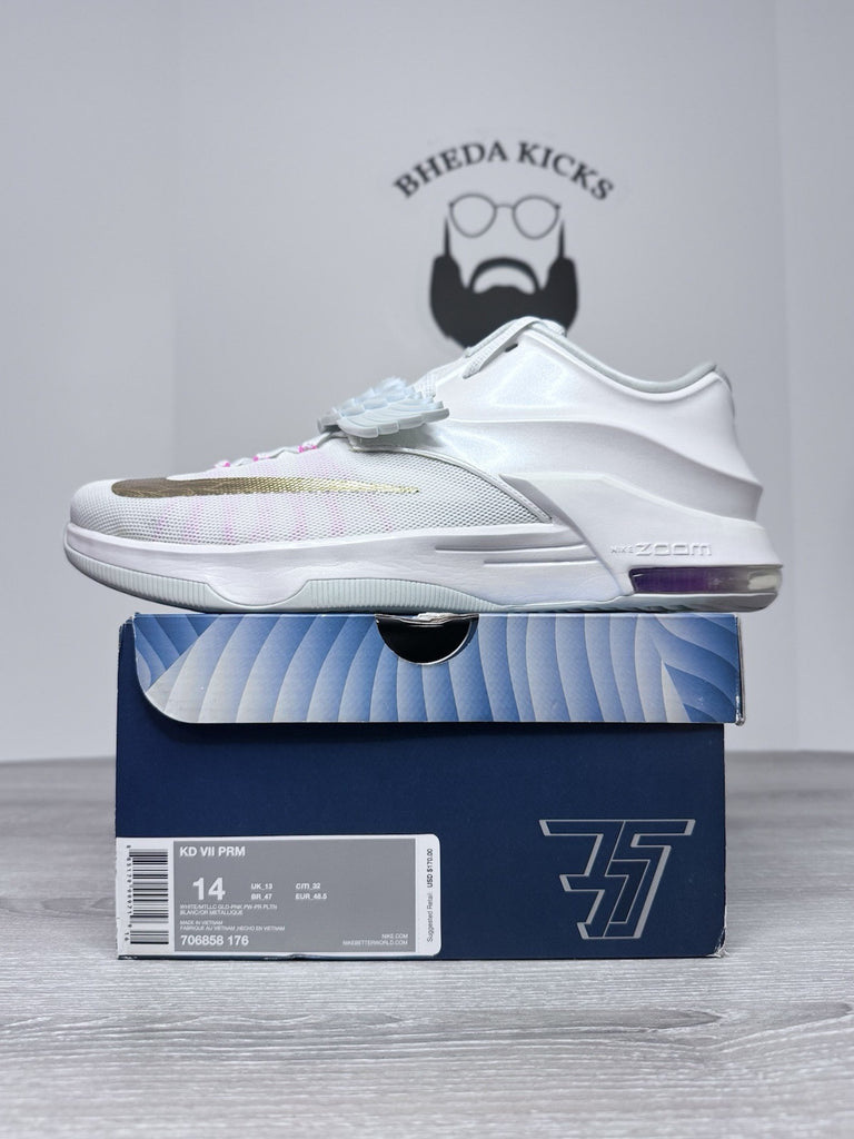 Size 14 - Nike KD 7 VII PRM Prm Aunt Pearl White Sneaker 706858-176 NEW DS