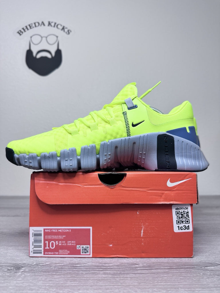 Size 10.5 - Nike Free Metcon 5 'Volt Wolf Grey' DV3949-700 Men's Shoes NEW DS