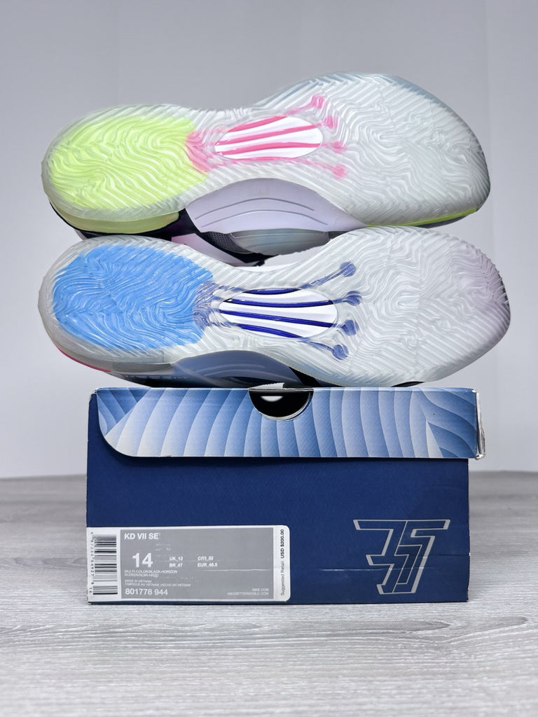 Size 14 - Nike KD 7 What The KD Pink Blue Green White Grey Leather (801778-944)