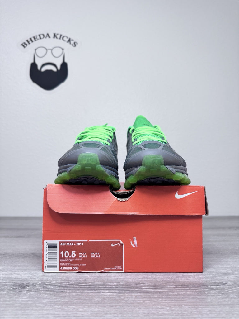 Size 10.5 - Nike Air Max+ 2011 Size Cool Grey Neon Lime Men’s 429889-003