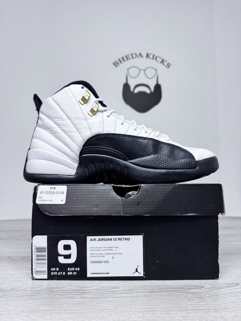 Size 9 - Nike Air Jordan 12 Retro Taxi White Black 130690-125 Men's Preowned