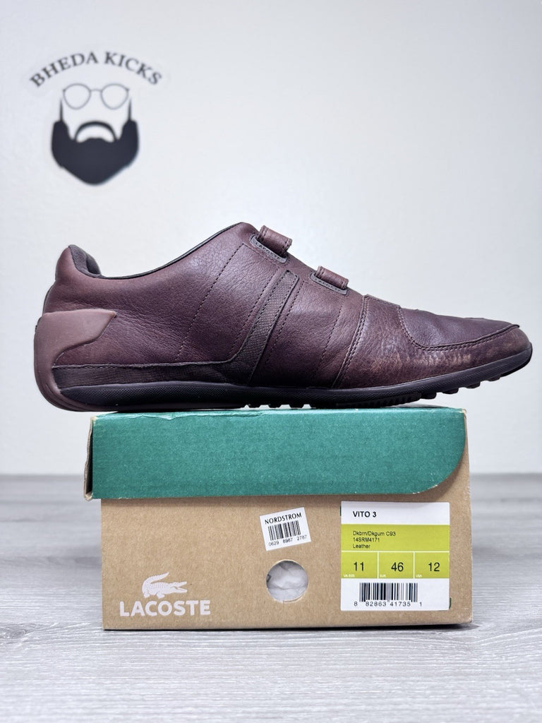 Size 12 - LACOSTE SPORT Strap VITO 3 C93 Brown Leather Loafer Shoes Sneakers