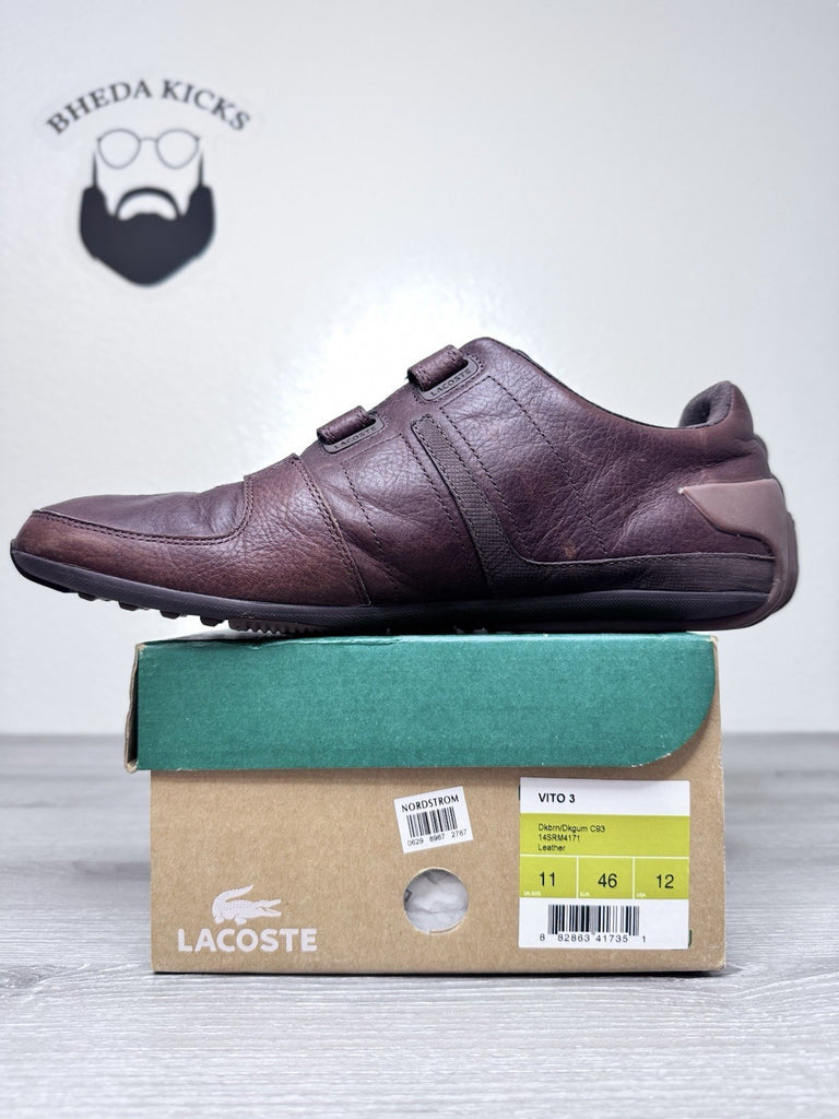 Size 12 - LACOSTE SPORT Strap VITO 3 C93 Brown Leather Loafer Shoes Sneakers