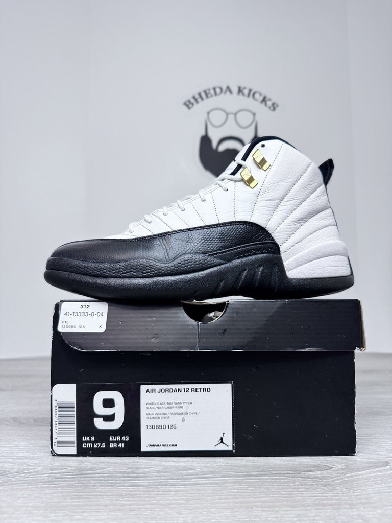 Size 9 - Nike Air Jordan 12 Retro Taxi White Black 130690-125 Men's Preowned