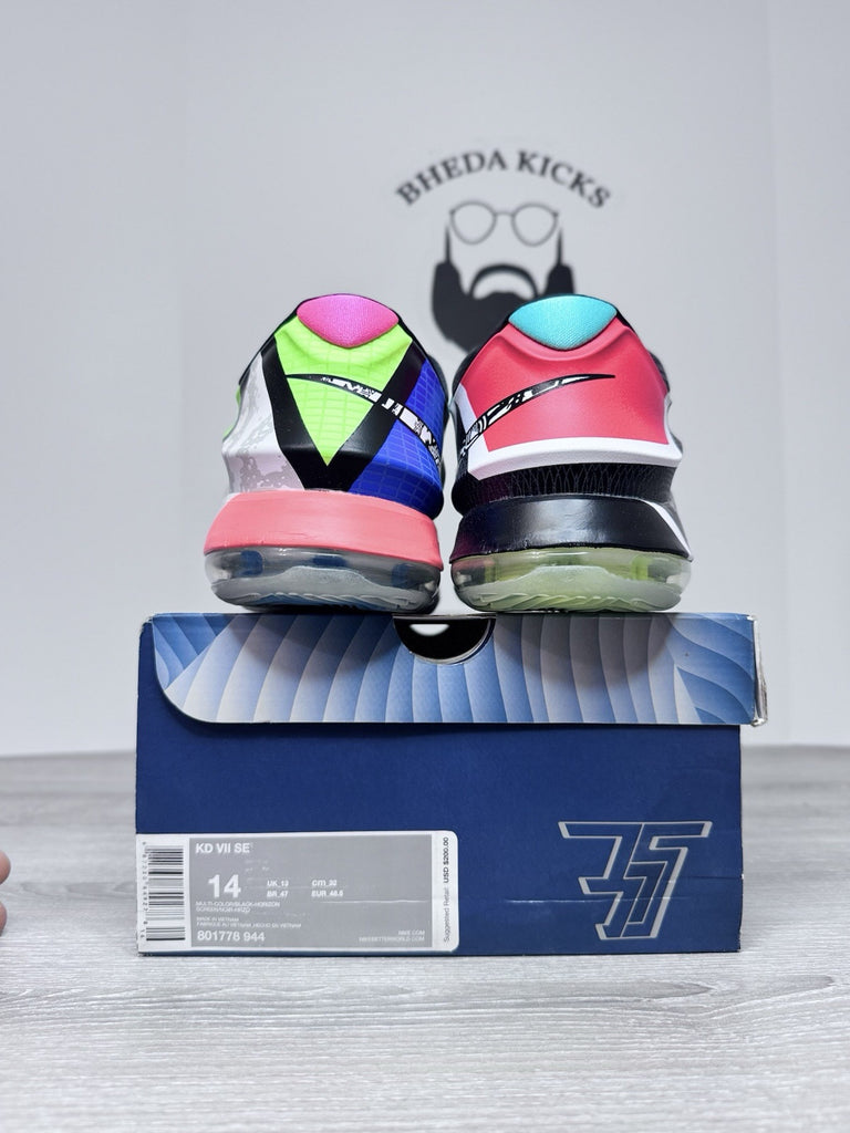 Size 14 - Nike KD 7 What The KD Pink Blue Green White Grey Leather (801778-944)