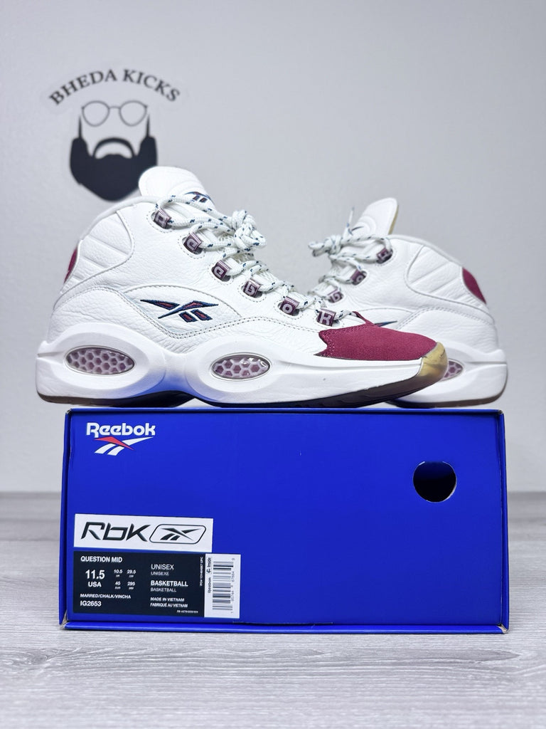 Size 11.5 - Reebok Iverson Question Mid Vintage Red Toe White IG2653 Worn Once