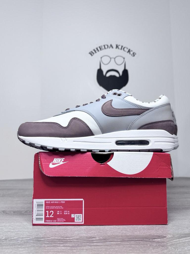 Size 12 - Nike Air Max 1 Premium Plum Eclipse ‘Shima Shima’ FB8916-100 NEW DS