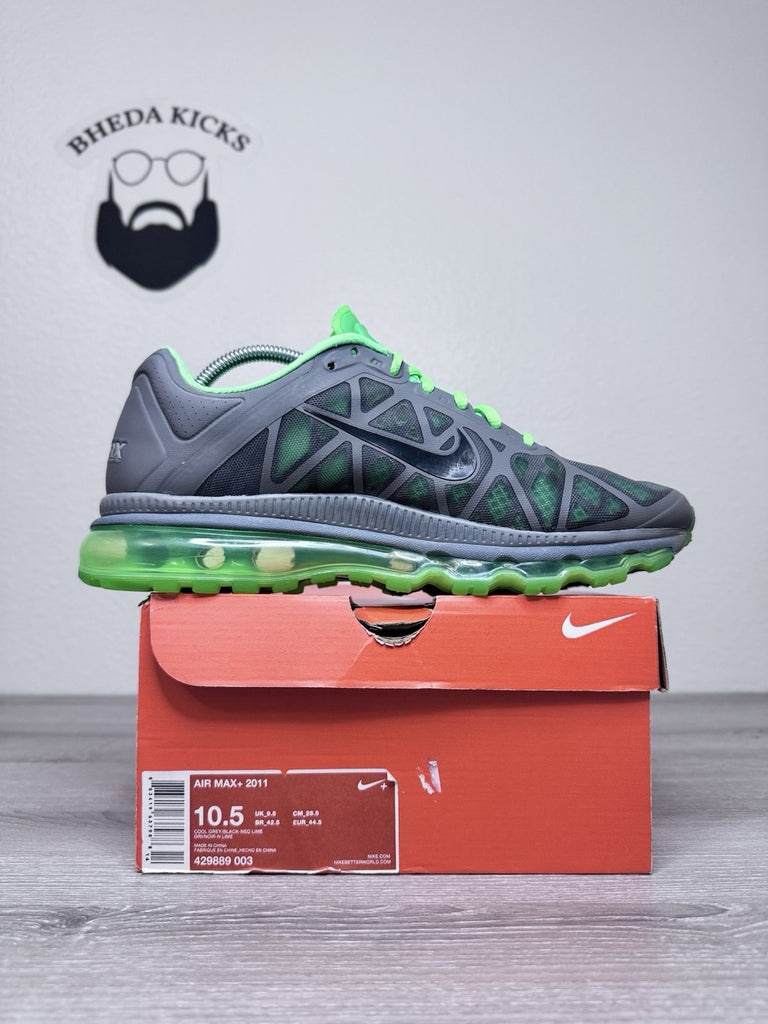 Size 10.5 - Nike Air Max+ 2011 Size Cool Grey Neon Lime Men’s 429889-003