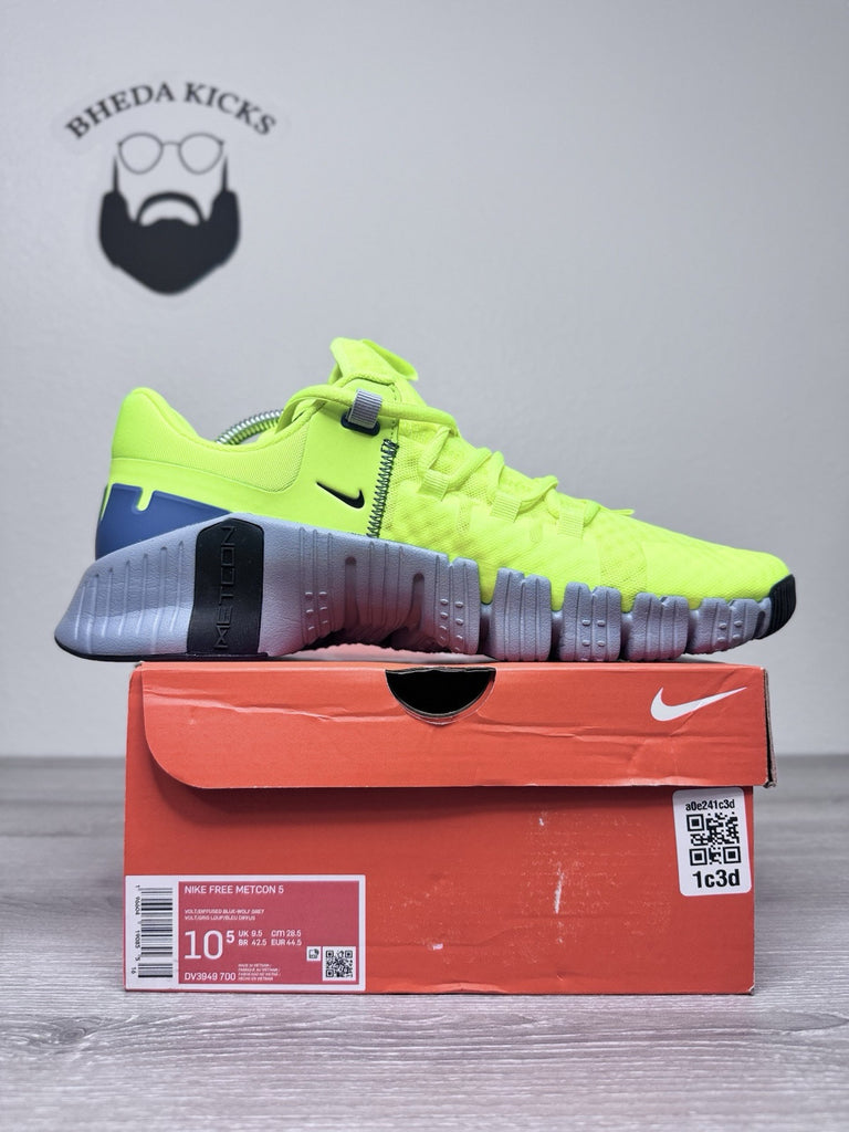 Size 10.5 - Nike Free Metcon 5 'Volt Wolf Grey' DV3949-700 Men's Shoes NEW DS