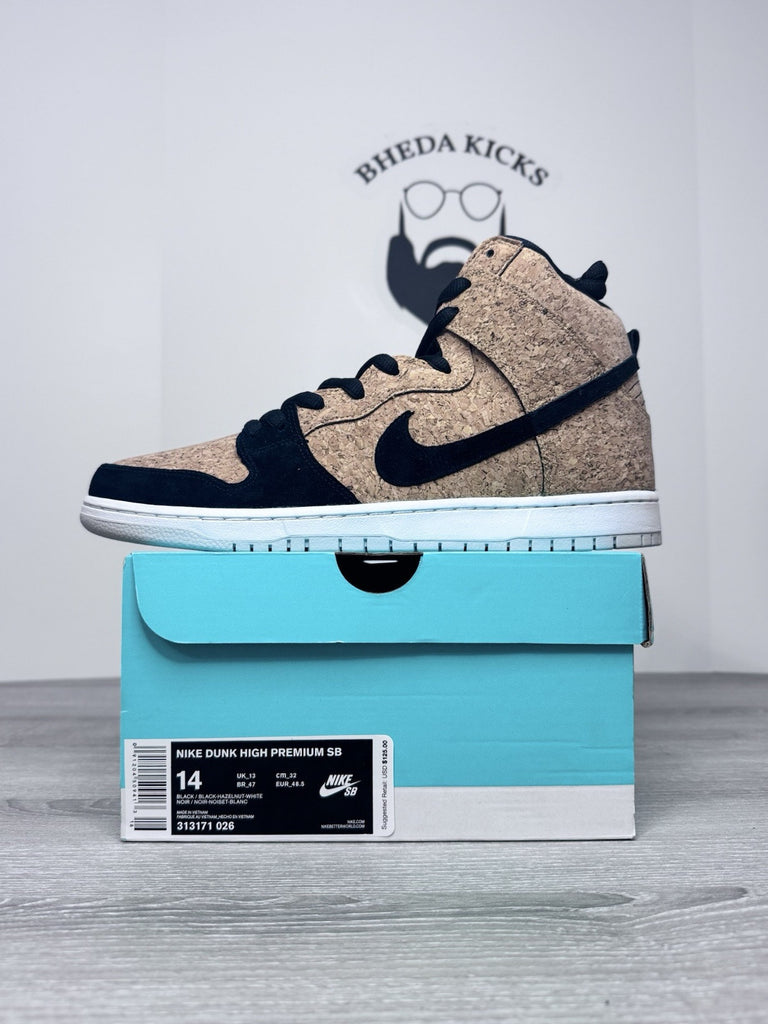 Size 14 - Nike SB Dunk High Cork 313171-026 Black Hazelnut White NEW DS