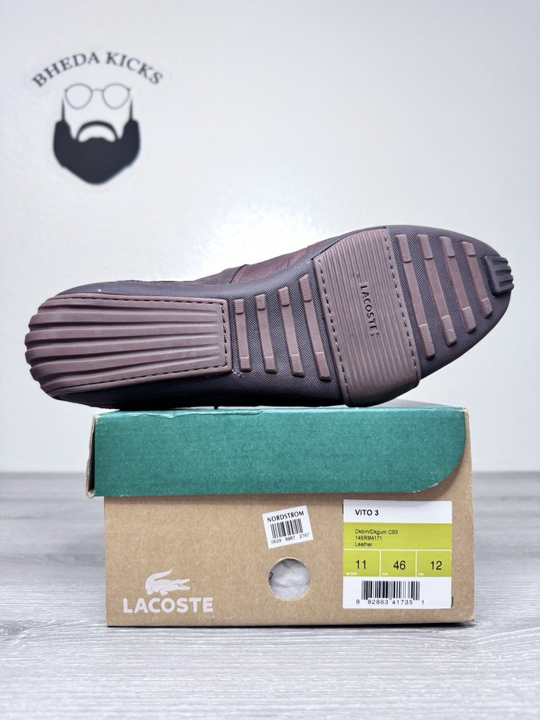 Size 12 - LACOSTE SPORT Strap VITO 3 C93 Brown Leather Loafer Shoes Sneakers