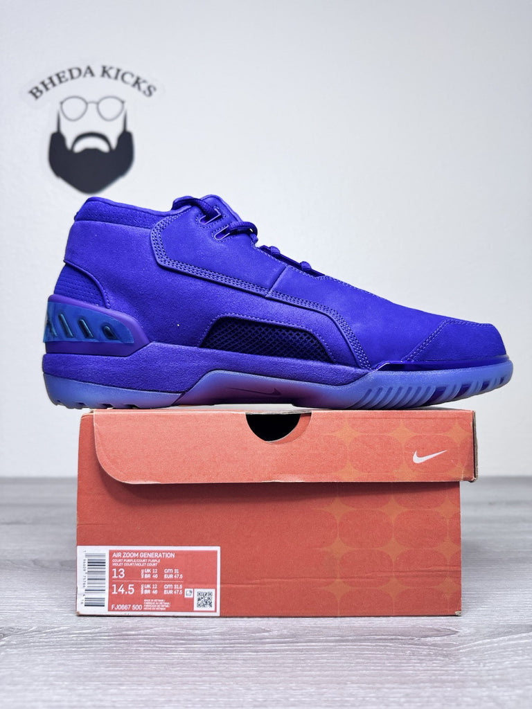 Size 13 - Nike LeBron Air Zoom Generation Court Purple Suede FJ0667-500 NEW DS