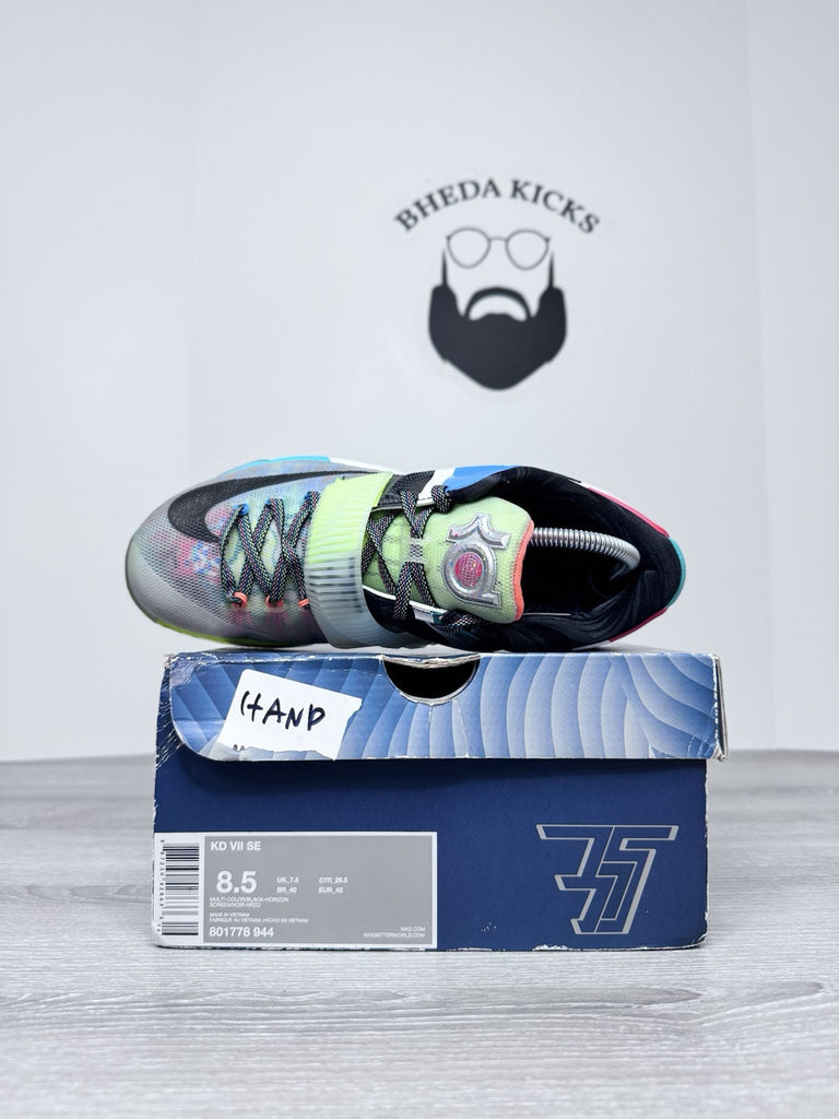 Size 8.5 - Nike KD 7 What The KD Pink Blue Green White Grey Leather (801778-944)