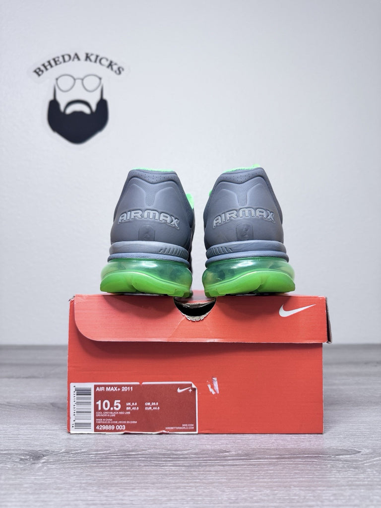 Size 10.5 - Nike Air Max+ 2011 Size Cool Grey Neon Lime Men’s 429889-003