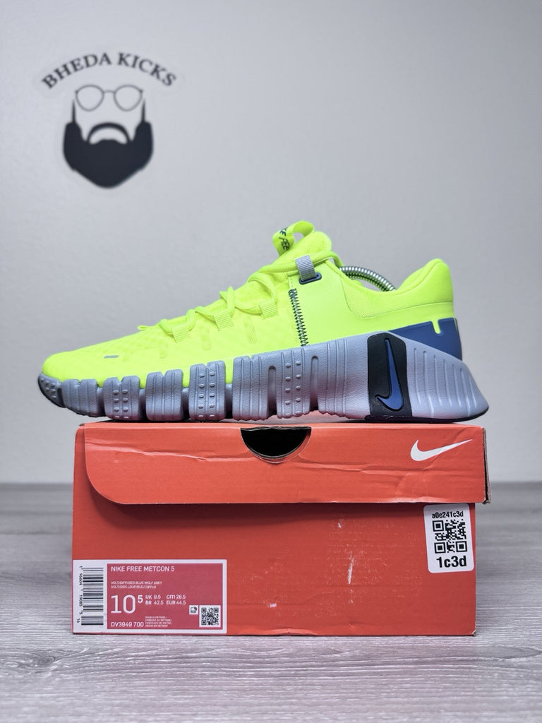 Size 10.5 - Nike Free Metcon 5 'Volt Wolf Grey' DV3949-700 Men's Shoes NEW DS