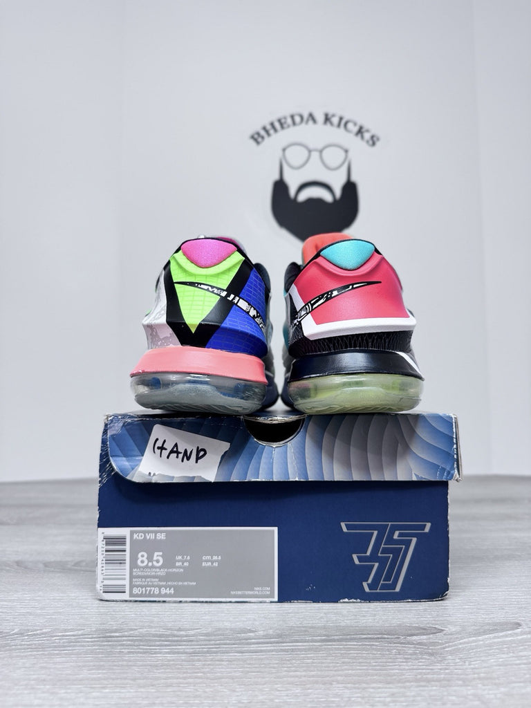 Size 8.5 - Nike KD 7 What The KD Pink Blue Green White Grey Leather (801778-944)