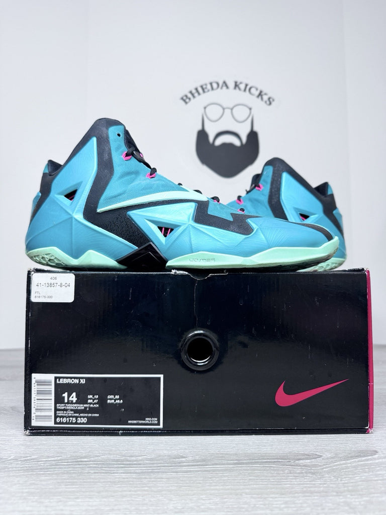 Size 14 - Nike LeBron XI 11 Miami South Beach 616175-330 Rare WORN ONCE