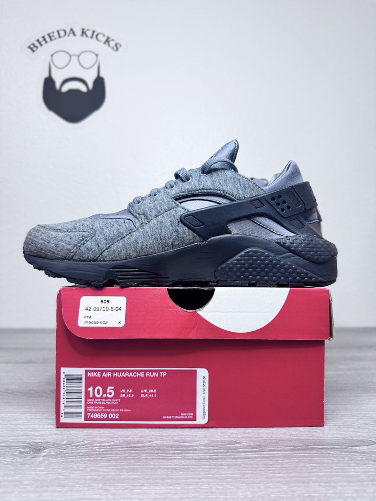 Size 10.5 - Nike Air Huarache Run TP Fleece Pack Grey Black 749659-002 Shoes DS