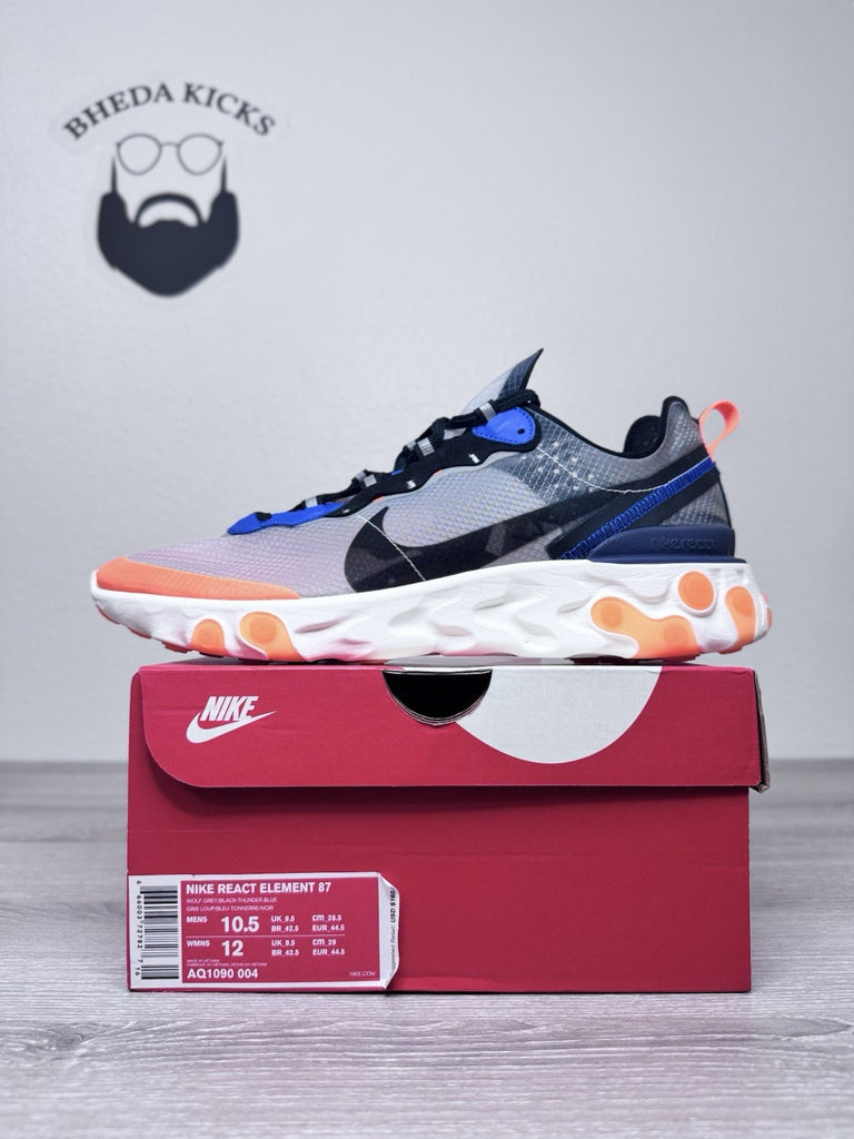 Size 10.5 - Nike React Element 87 Men's Wolf Grey Black Orange AQ1090-004 NEW DS